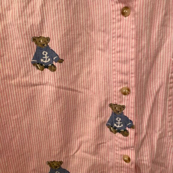 Vintage Quizz New York Shirt Women's Large Pink Striped Teddy Bear Sleeveless - Picture 3 of 9